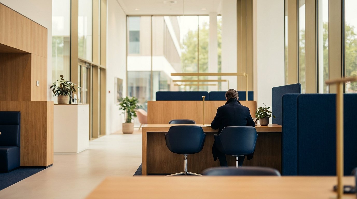 Licht modern interieur van een Nederlandse bank