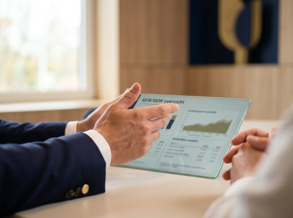 Bankadviseur legt SEW-overzicht uit op tablet