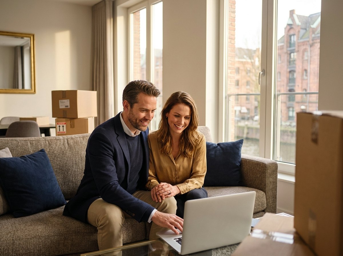 Jong stel in nieuw appartement met verhuisdozen
