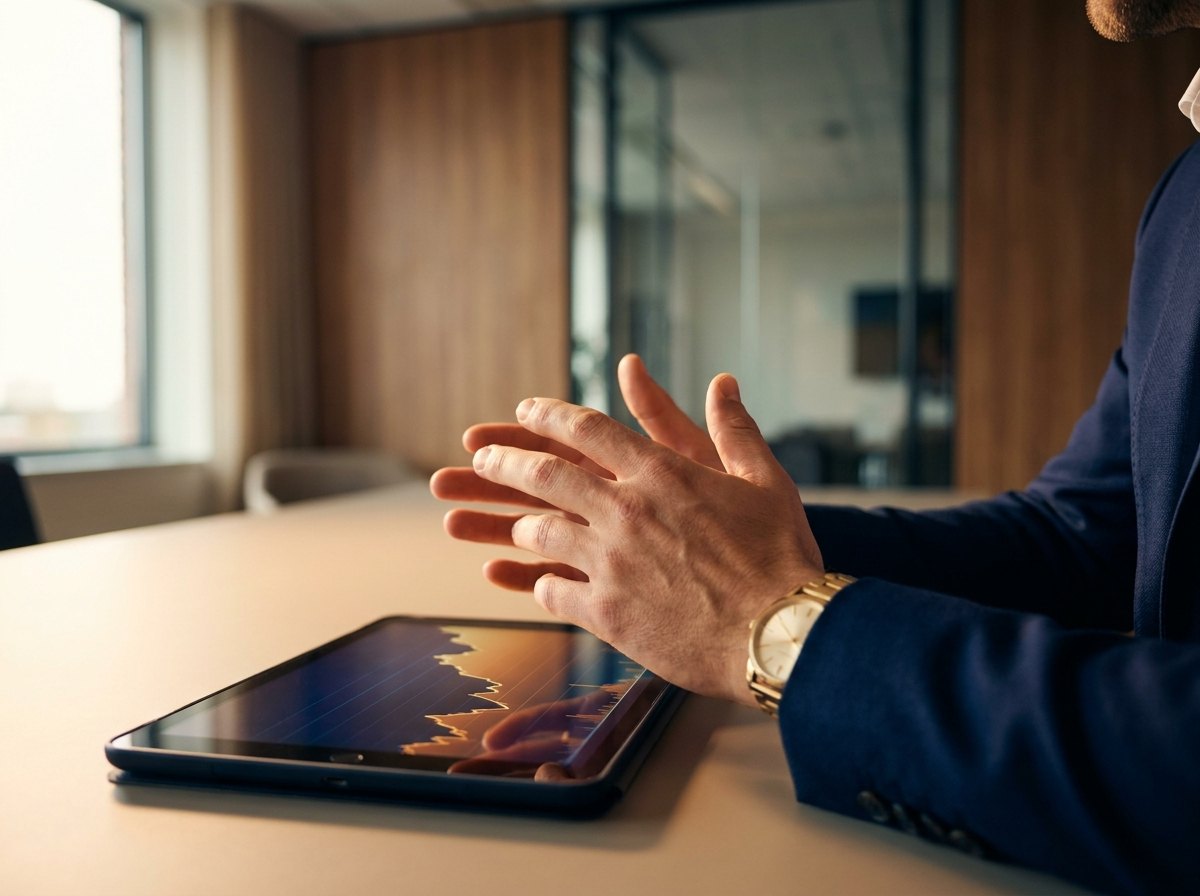 Beleggingsadviseur wijst naar grafiek op tablet
