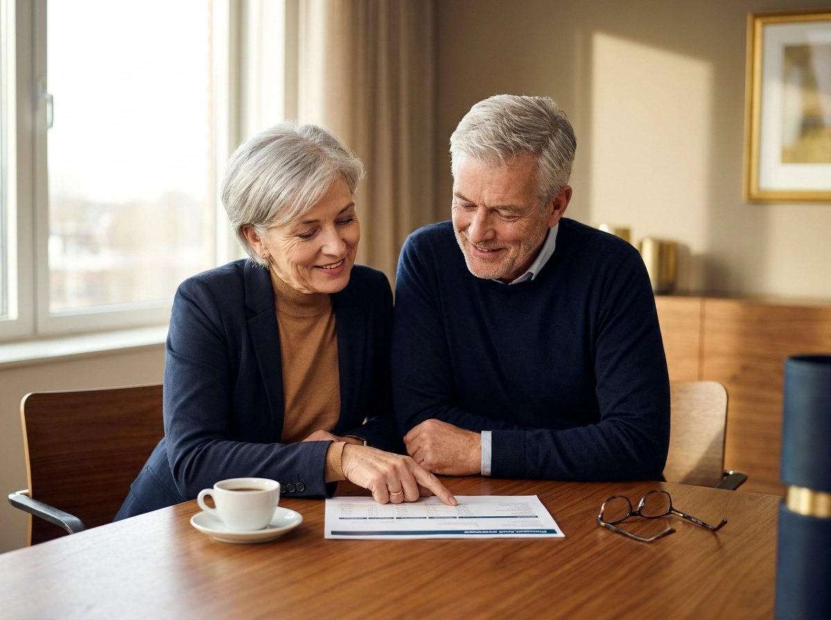 Senior echtpaar bekijkt uitkeringsoverzicht