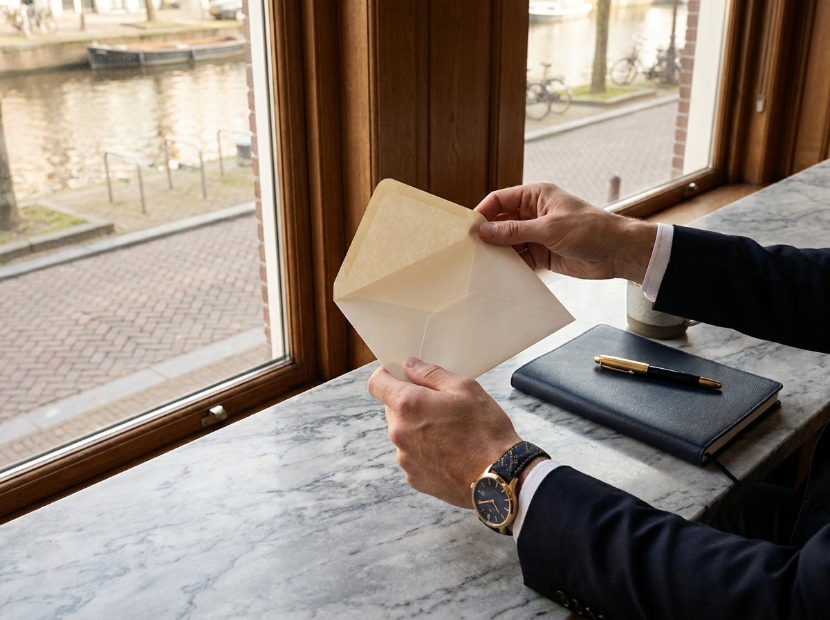 Detail van bankenvelop met pen
