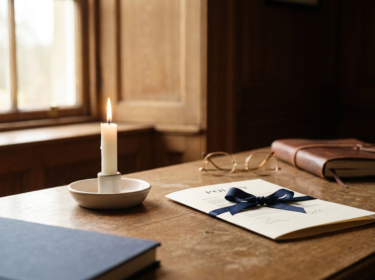 Stille kaars en polisdocument op bureau
