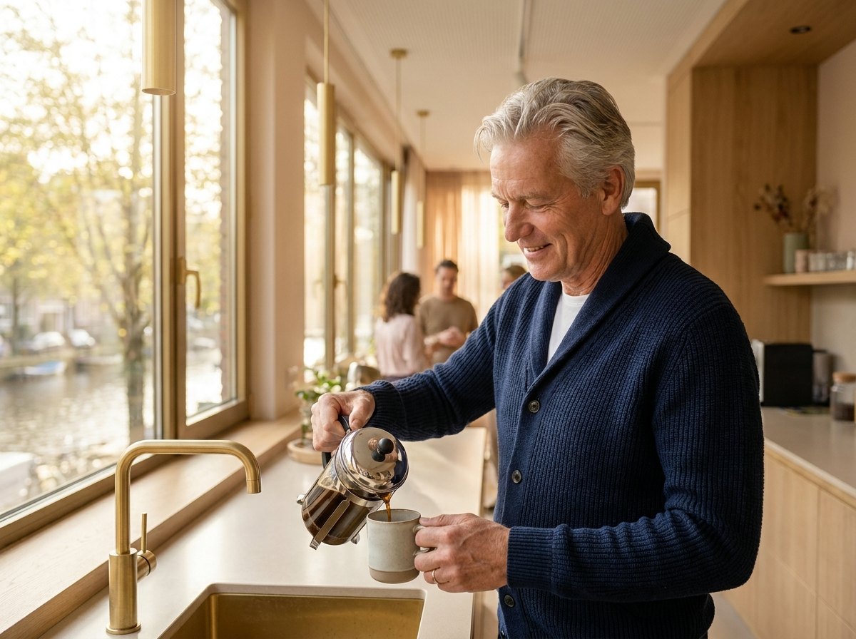 Gepensioneerde Nederlander schenkt koffie in
