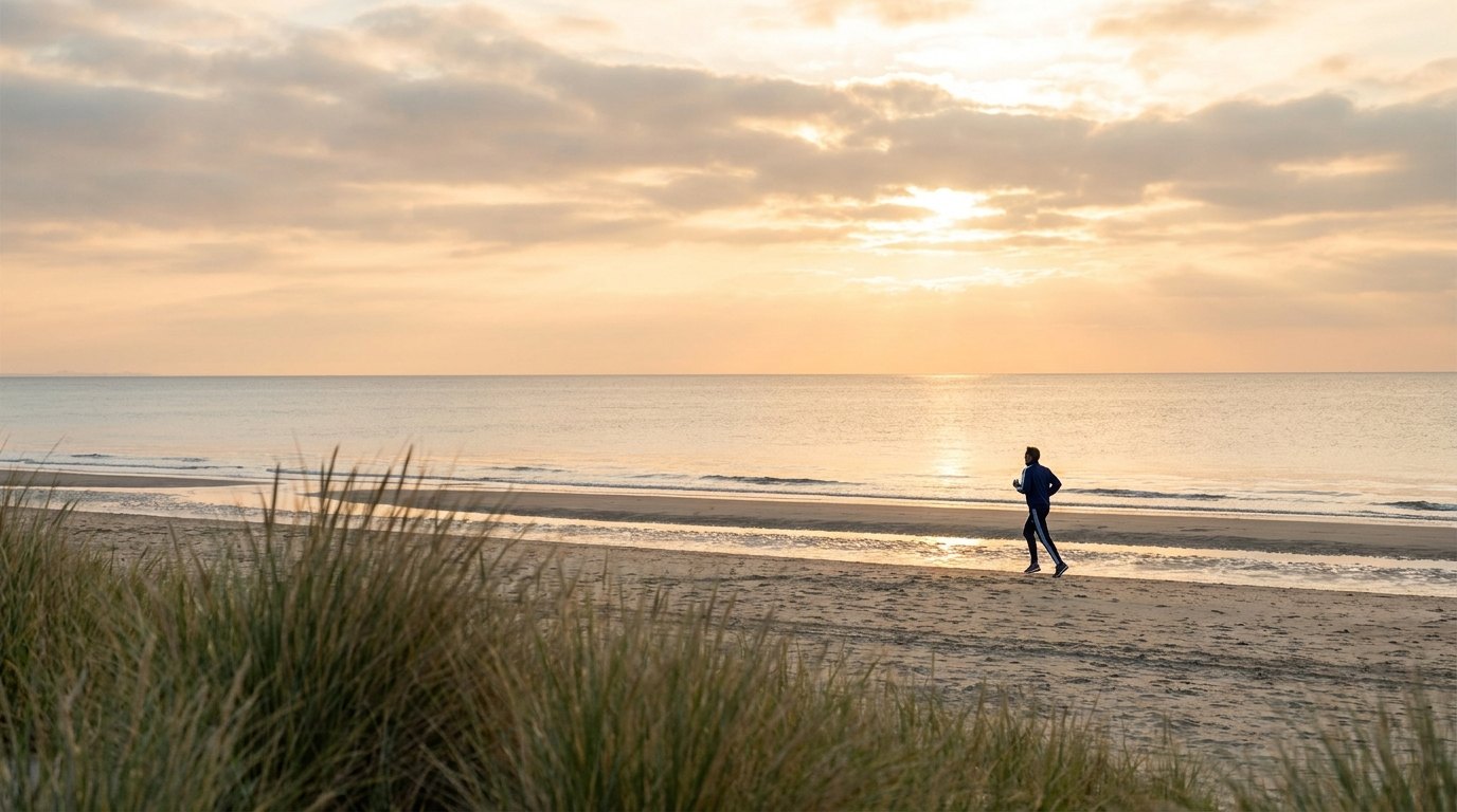Nederlandse strand bij zonsopkomst