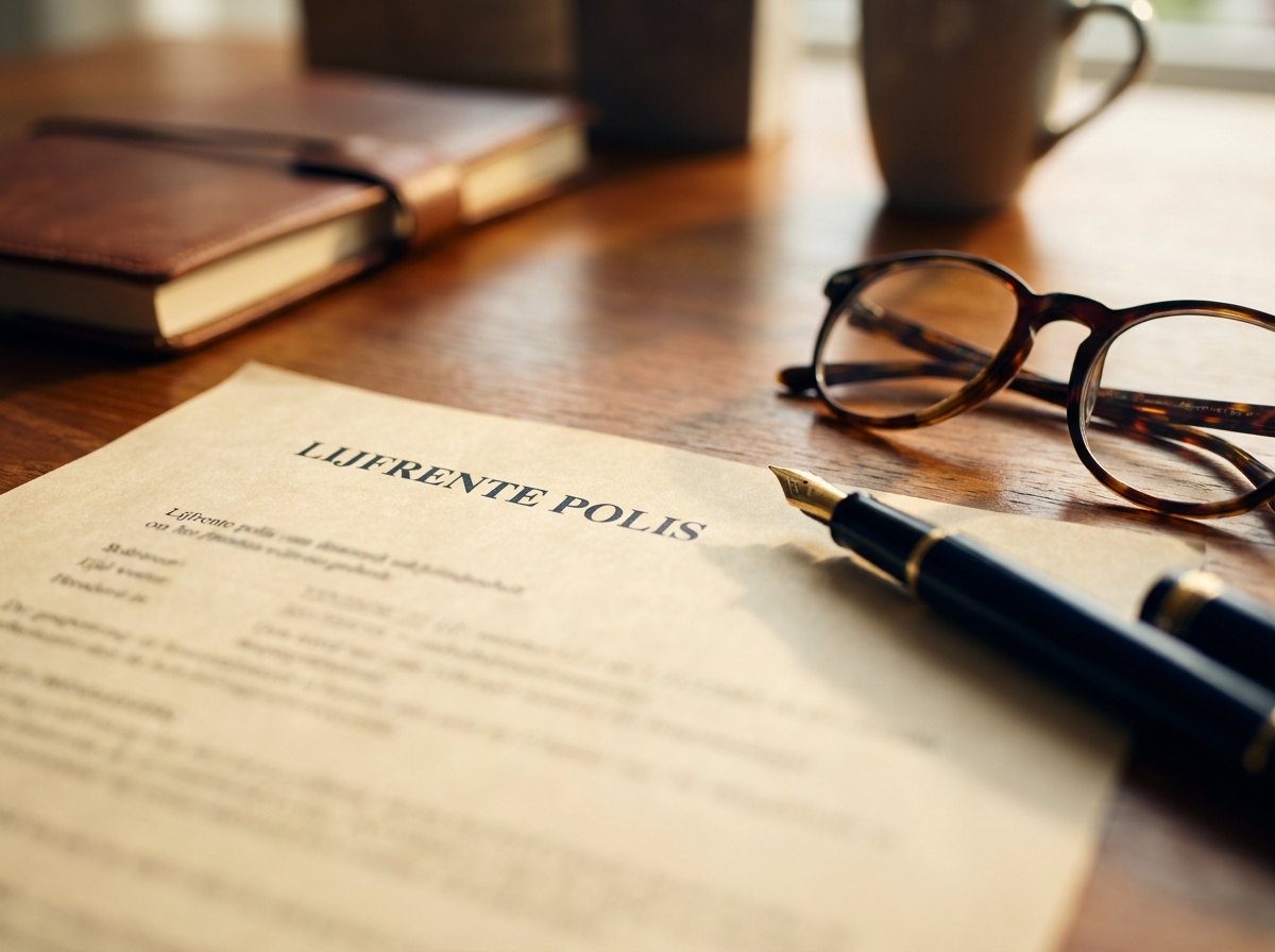 Lijfrentepolis met pen en leesbril