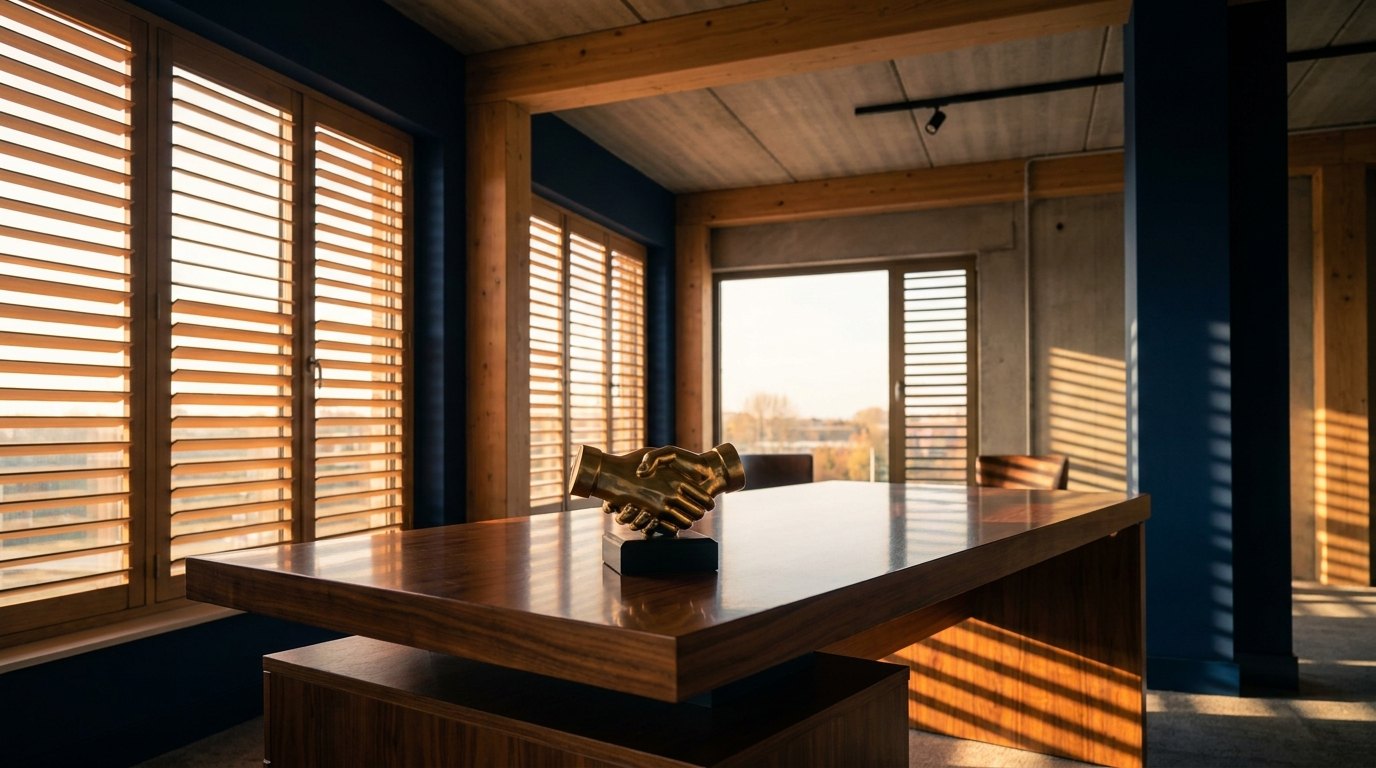 Modern kantoor met gouden licht